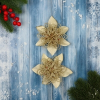 Украшение ёлочное "Драгоценный цветок" (набор 2 шт) ажурный, 12 см, золото Украшение ёлочное "Драгоценный цветок" (набор 2 шт) ажурный, 12 см, золото