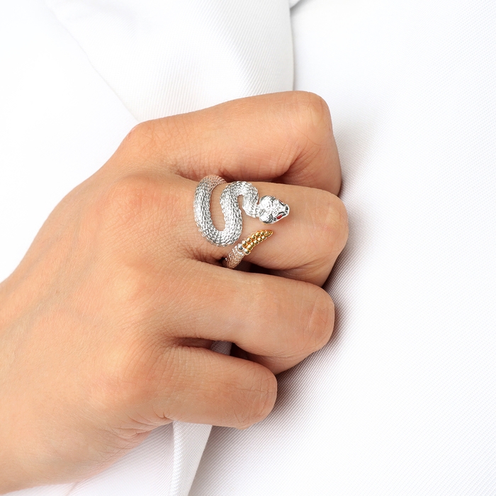 Новый год! Символ года 2025! Кольцо &laquo;Змея&raquo; шипение, цвет серебро, безразмреное