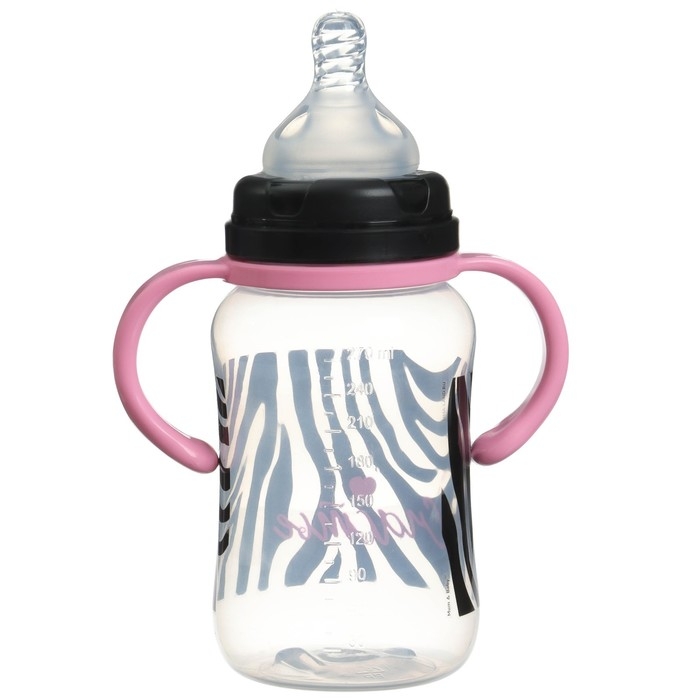 Бутылочка для кормления, широкое горло, средний поток от 3 мес., 270 мл., «Зебра», M&B Бутылочка для кормления, широкое горло, средний поток от 3 мес., 270 мл., «Зебра», M&B