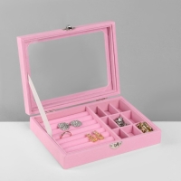 Подставка для украшений &laquo;Шкатулка&raquo;, 7 полос, 9 ячеек, 20,5&times;15&times;5 см, цвет розовый