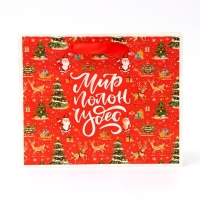 Новый год. Пакет подарочный новогодний бумажный, "Мир полон чудес", 24 х 20 х 11 см.