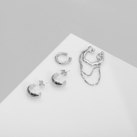 Набор серьги и каффы &laquo;Классика&raquo;, цвет серебро