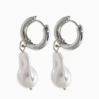 Серьги жемчуг "Барочный" галтовка, цвет белый в серебре