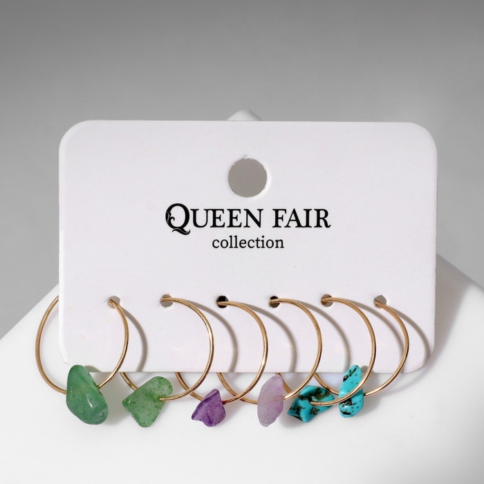 Набор серьги 3 пары &laquo;Дары&raquo;, цветной в золоте