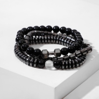 Браслет унисекс набор 3 шт &laquo;Гематит&raquo; гантели, цвет чёрно-серый, d=7 см