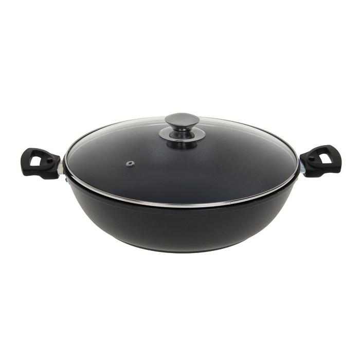 Сотейник &laquo;Традиция&raquo;, 4 л, d=30 см, стеклянная крышка, съёмные ручки, антипригарное покрытие, цвет чёрный