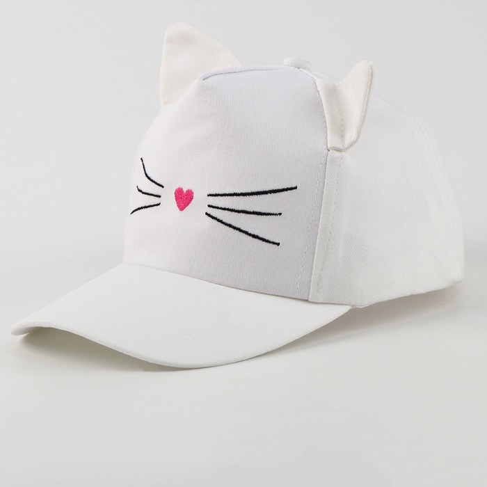 Кепка детская для девочки Кепка детская для девочки "Котик", с ушками, цвет белый р-р 52-54 5-7 лет