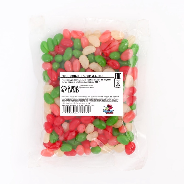 Мармелад жевательный Мармелад жевательный "Бобы желе" со вкусом личи, персик, клубника, яблоко, 300 г