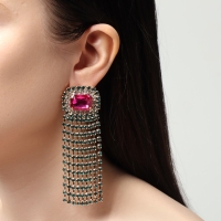 Серьги висячие со стразами &laquo;Бурлеск&raquo; водопад, цветные в золоте,10 см