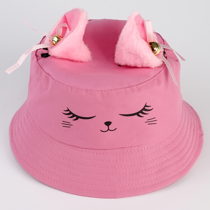Панама детская для девочки &laquo;Кошка&raquo;, +ушки-заколки, цвет розовый, р-р 54
