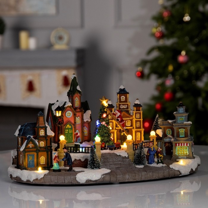Светодиодная фигура «Рождественская площадь» 40 × 21 × 22 см, полистоун, батарейки ААх3 (не в комплекте), USB, свечение мульти Светодиодная фигура «Рождественская площадь» 40 × 21 × 22 см, полистоун, батарейки ААх3 (не в комплекте), USB, свечение мульти