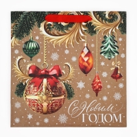 Пакет подарочный новогодний крафтовый квадратный &laquo;Новогодние игрушки&raquo;, 30 х 30 х 12 см, Новый год