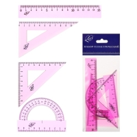 Набор чертёжный 4 предмета (линейка 15 см, угольник 30 °/ 60 °, 10 см; угольник 45 °/ 45 °, 8 см; транспортир 180 °, 9 см), прозрачный розовый Набор чертёжный 4 предмета (линейка 15 см, угольник 30 °/ 60 °, 10 см; угольник 45 °/ 45 °, 8 см; транспортир 180 °, 9 см), прозрачный розовый