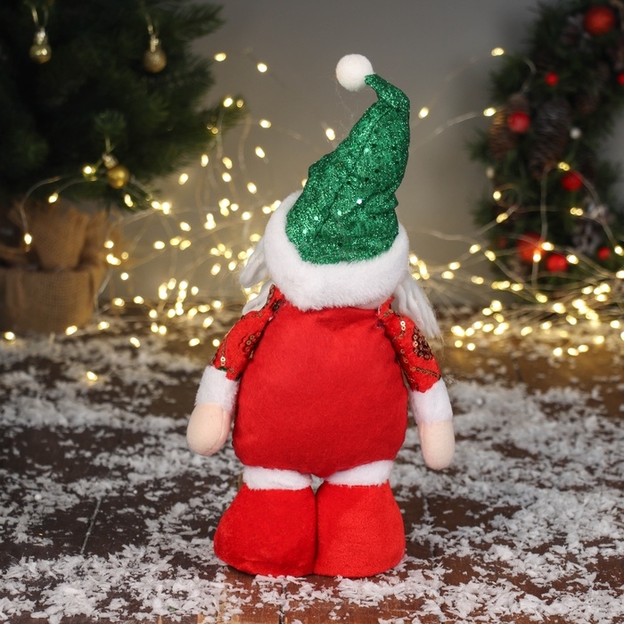 Мягкая игрушка Мягкая игрушка "Дед Мороз в сияющем костюме" 34х17 см, красно-зелёный