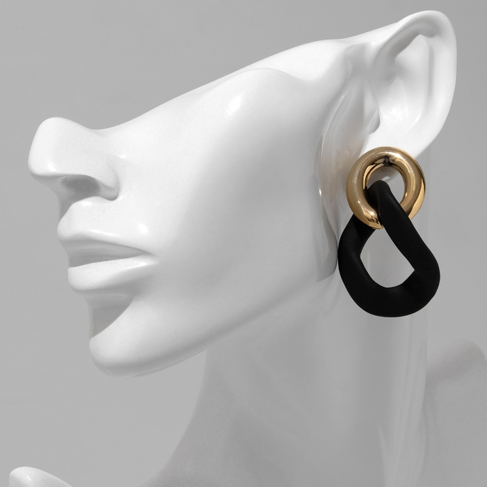 Серьги металл &laquo;Цепь&raquo; неровность, 2 звена, цвет золотисто-чёрный