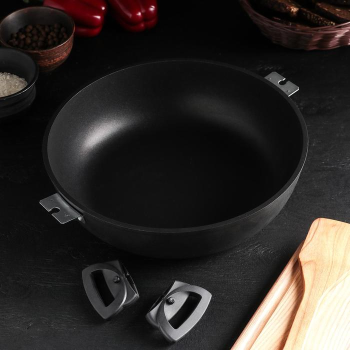 Сотейник &laquo;Традиция&raquo;, 4 л, d=30 см, стеклянная крышка, съёмные ручки, антипригарное покрытие, цвет чёрный