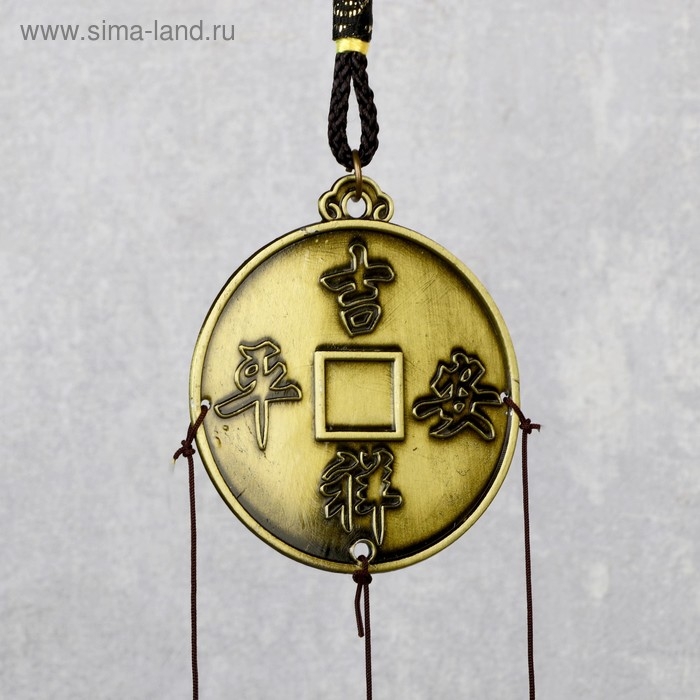 Музыка ветра металл "Драконы на монете" 2 колокольчика 37 см