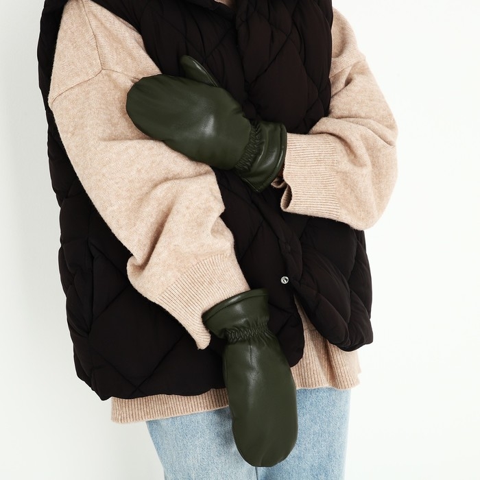 Варежки женские, безразмерные, с утеплителем, цвет хаки