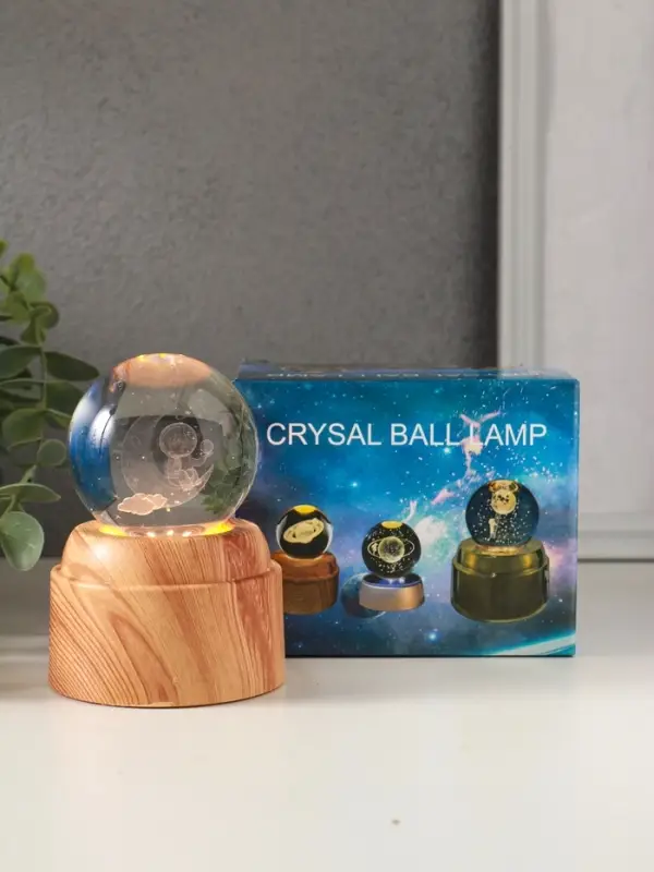 Сувенир стекло свет "Шар. Космонавт на месяце" 6хLED шар d=6 см, крутится, USB 7х7х10 см