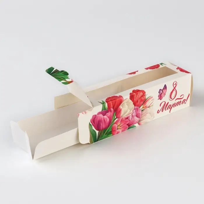 Коробка для макарун &laquo;8 марта&raquo;, 5.5 х 18 х 5.5 см