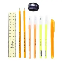 Набор канцелярский 10 предметов (Пенал-тубус 65&times;210 мм, ручки 4 штуки цвет синий, линейка 15 см, точилка, карандаш 2 штуки, текстовыделитель), персиковый