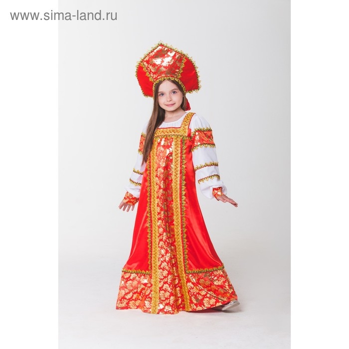 Русский народный костюм "Любавушка", платье-сарафан, кокошник, р-р 32, рост 122-128 см, цвет красный