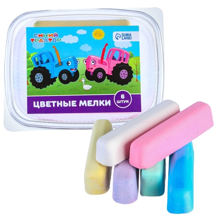 Мелки цветные, Синий трактор, 6 цветов Мелки цветные, Синий трактор, 6 цветов