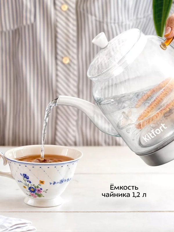 Чайник электрический стеклянный КТ-6723 - 1.2 л. - 1300 Вт