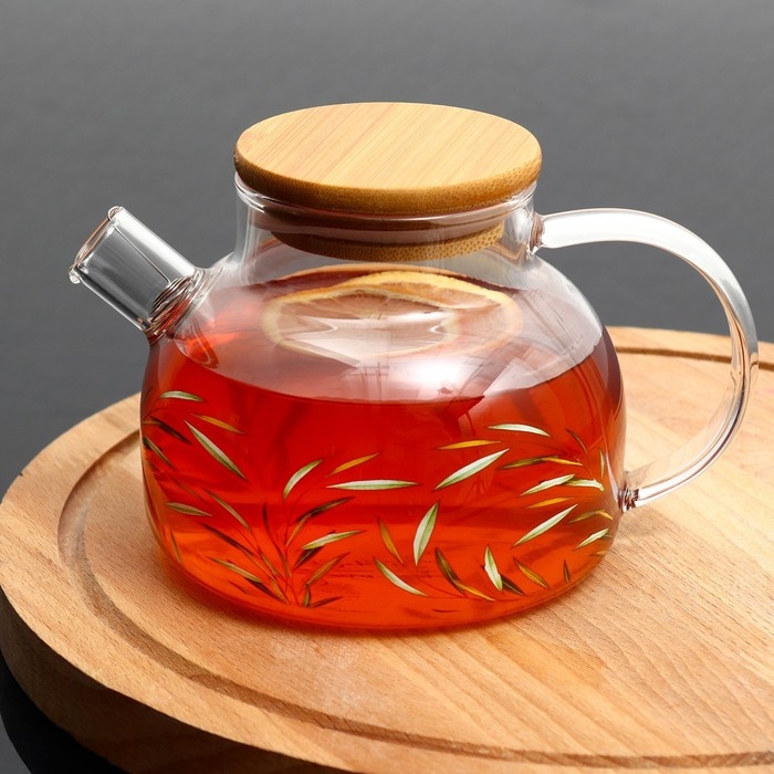 Чайник стеклянный заварочный с бамбуковой крышкой &laquo;Тропики&raquo;, 600 мл