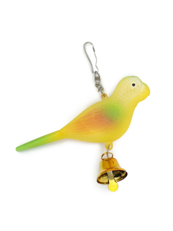 Игрушка для птиц "Птичка" с колокольчиком, 11.9 х 3.4 х 12.5 см, жёлтая