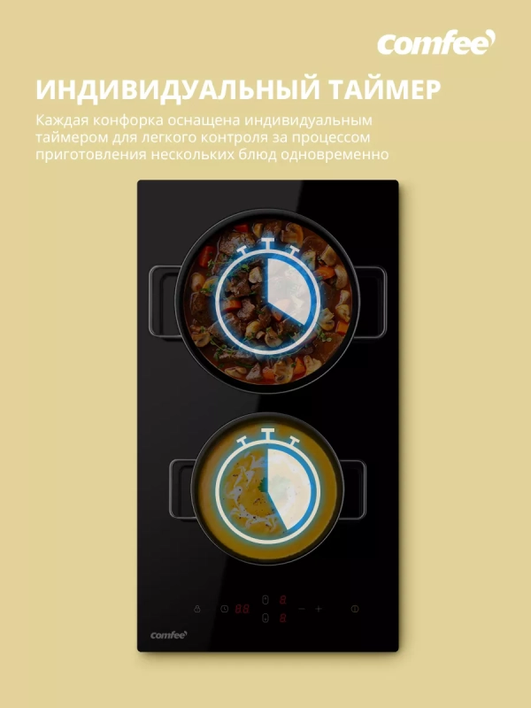 Электрическая варочная панель CEH301, 2 конфорки, boost