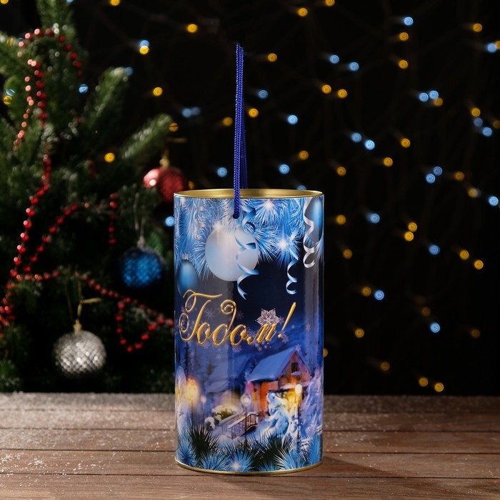 Новый год. Подарочная коробка, тубус &laquo;Рождественская деревня&raquo; 120 х 220 мм (200 мм внутр. высота).