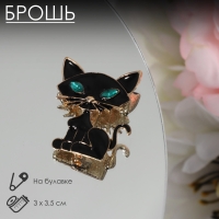Брошь &laquo;Кошечка&raquo; хитрая, цвет черно-зеленый в золоте