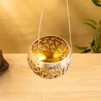 Подсвечник подвесной из кокоса, 14&times;14&times;10 см, бело-золотой