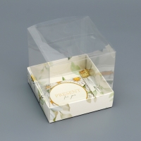 Коробка сборная с PVC крышкой, "Ромашки", 10 х 10 х 10 см. Кондитерская упаковка Коробка сборная с PVC крышкой, "Ромашки", 10 х 10 х 10 см. Кондитерская упаковка