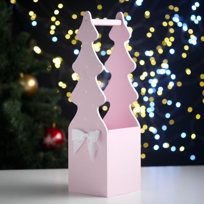 Ящик подарочный Ящик подарочный "Ёлка" (12*12*42) Дерево, МДФ 6 мм, окрашен., оформл., Розовый пастель-белый