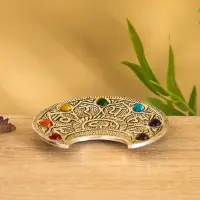 Подставка под благовония &laquo;Полумесяц с цветными кристаллами&raquo;, 12&times;11 см, алюминий