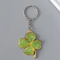 Брелок металл со стразами "Клевер" золото 3,8х3,8х0,3 см