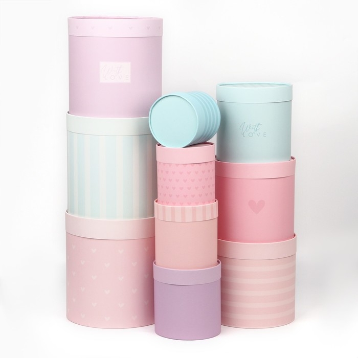 Набор круглых коробок 10 в 1, упаковка подарочная, &laquo;With love&raquo;, 10 х 10 - 23,5 х 23,5 см