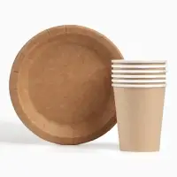 Набор посуды одноразовый &laquo;КРАФТ&raquo;: 6 стаканов, 6 тарелок