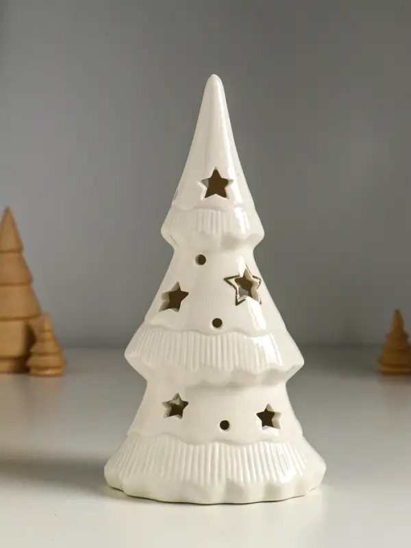 Сувенир керамика свет "Ёлочка и звёзды" белый с золотом 10,7х6,8х20 см