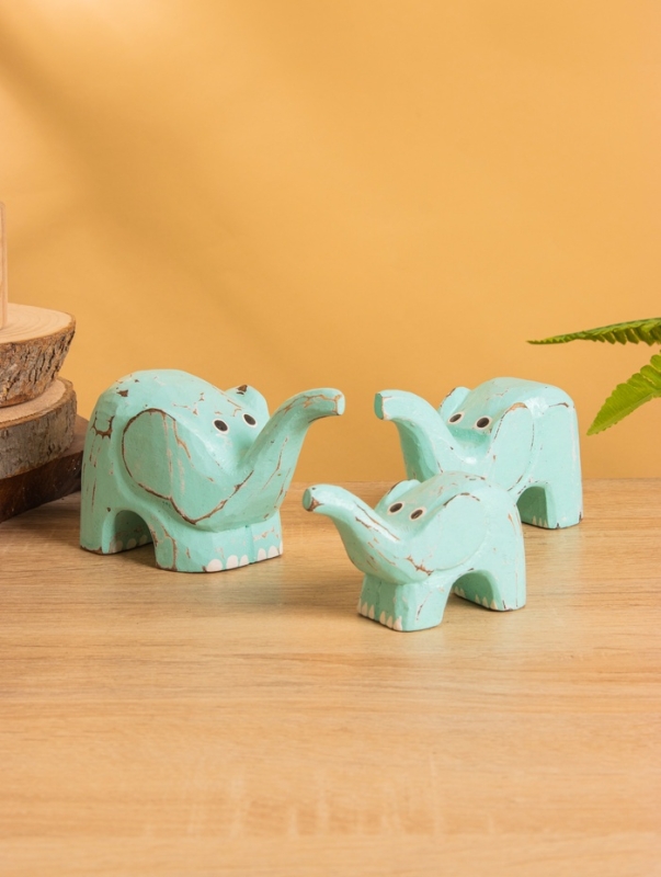 Сувенирный набор &laquo;Милые слоники&raquo;, 12 см, 10 см, 9 см, дерево, бирюзовый