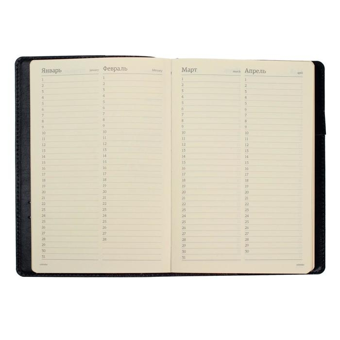 Ежедневник полудатированный А5, 208 листов Profy, рециклированная кожа, сменный блок, золотой срез, чёрный