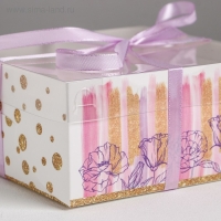 Коробка для капкейков, кондитерская упаковка, 4 ячейки &laquo;Flower patterns&raquo;, 16 х 16 х 7.5 см