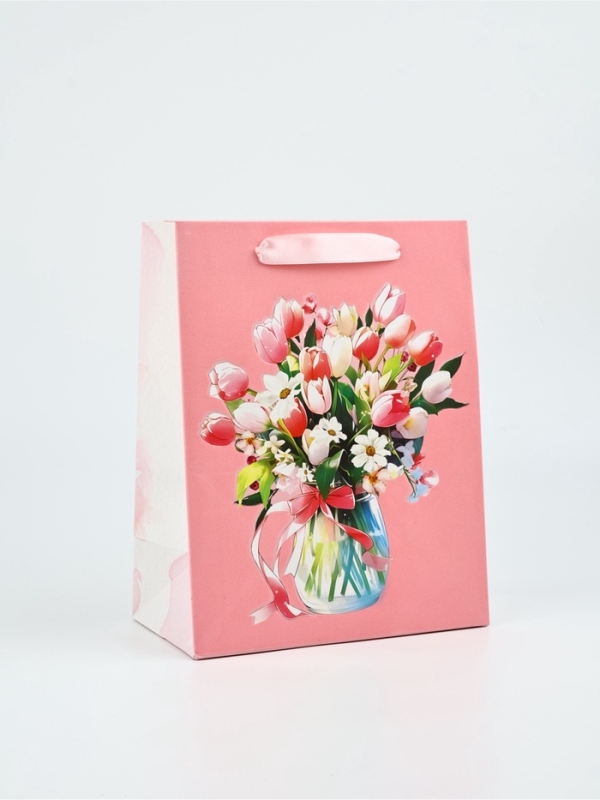 Пакет подарочный, упаковка, &laquo;Цветы&raquo;, MS. 18 &times; 23 &times; 10  см