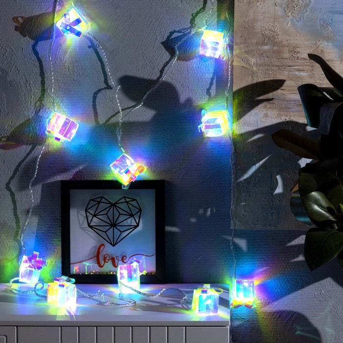 Гирлянда &laquo;Нить&raquo; 2.5 м с насадками &laquo;Подарки&raquo;, IP20, прозрачная нить, 10 LED, свечение белое, 220 В