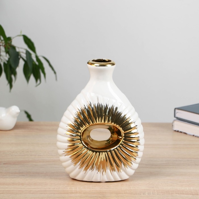 Керамическая ваза декоративная настольная &laquo;Кейдн&raquo;, для цветов, сухоцветов, 21 см, белый