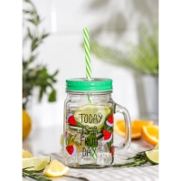 Банка стеклянная с крышкой и трубочкой Доляна «Счастливый день», 450 мл, 10,5×7,5×13 см, цвет МИКС Банка стеклянная с крышкой и трубочкой Доляна «Счастливый день», 450 мл, 10,5×7,5×13 см, цвет МИКС