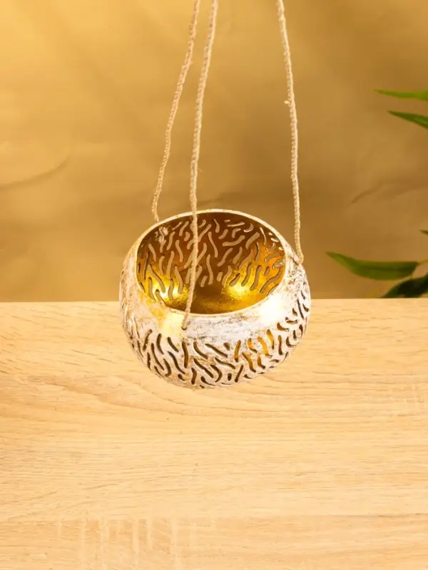 Подсвечник подвесной из кокоса, 9-12 см, золотисто-белый