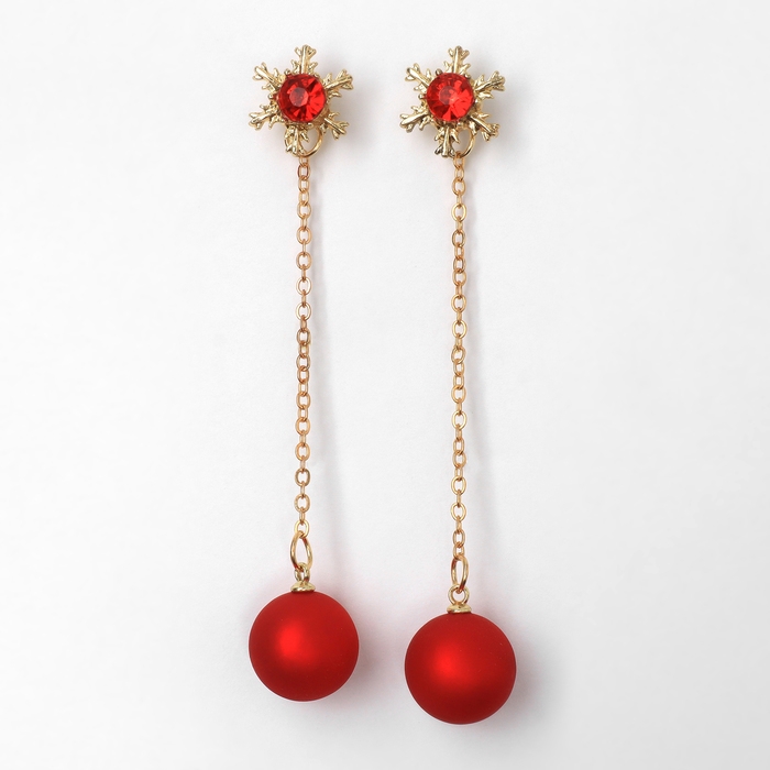 Новый год! Серьги &laquo;Новогодние&raquo; висячие, шар и снежинка, цвет красный в золоте